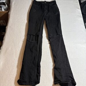 We‎ The Free Jeans Womens 28 Black Distressed My Own Lane Ripped Knee High Rise